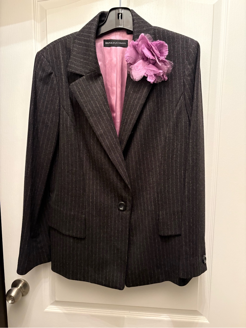 Dana Buchman Pink-Lined Charcoal Blazer Wool & Cashmere 16 Nwt